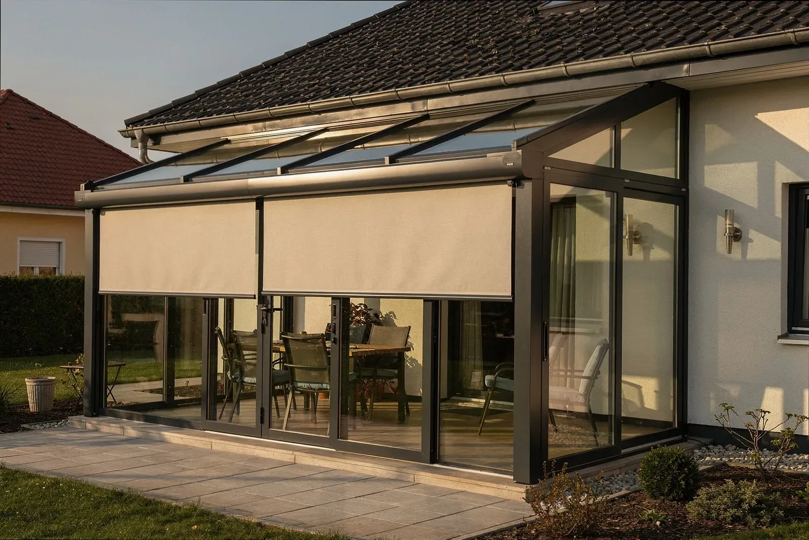 Sonnenschutz an einem Terrassen-Wintergarten in Erfurt