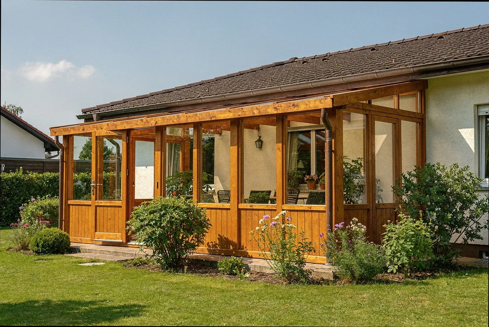 Beheizter Wintergarten mit großen Glasflächen an einem Wohnhaus in Erfurt